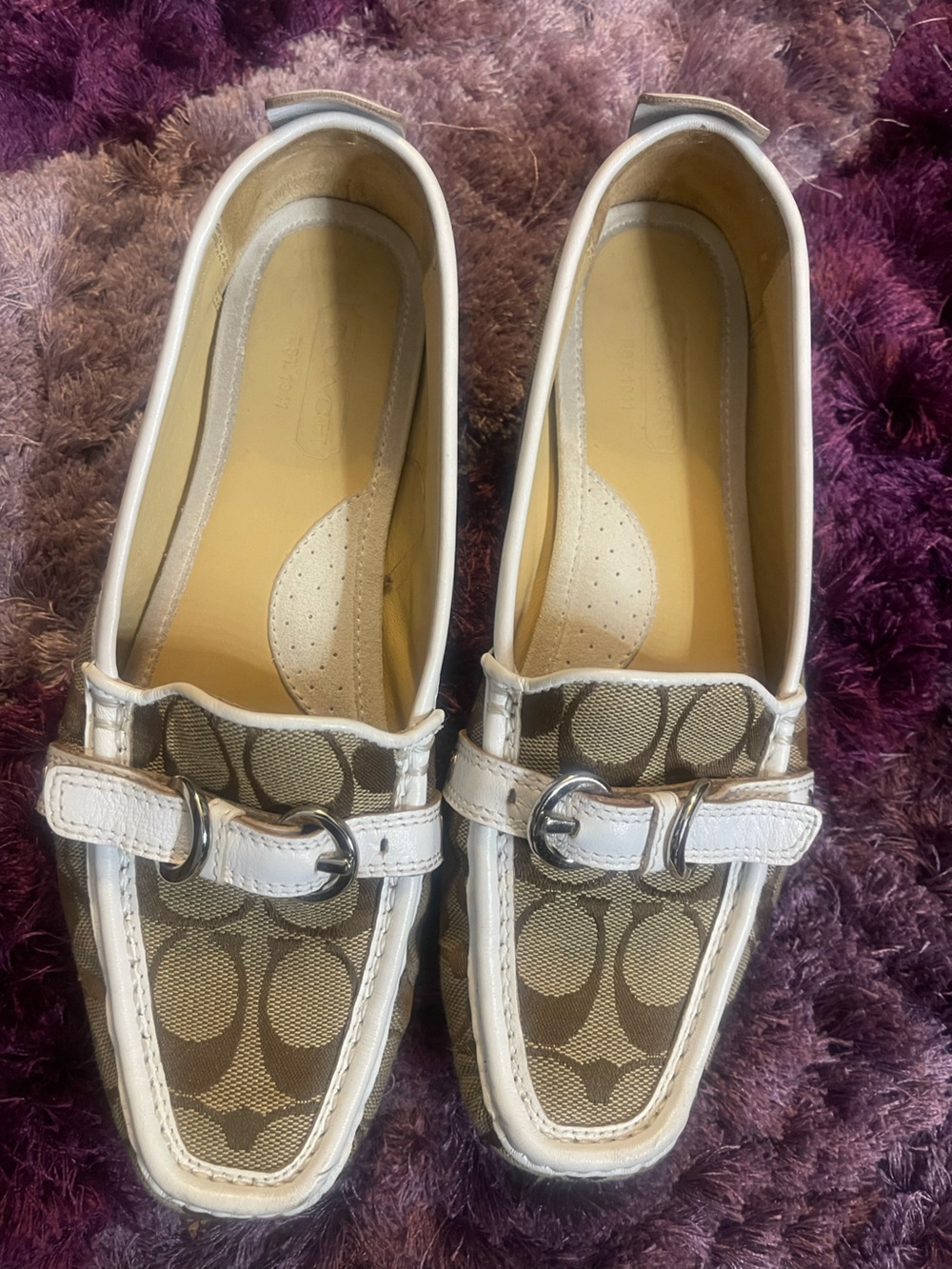 Coach Brown Signature Canvas and White Leather Loafers